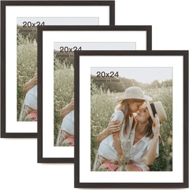 Momentworth 20x24 Picture Frame with Mat for 16x20 Set of 3, Distressed Black Wood Grain 20x24 Frame for Wall Mounting (3 Pack, Black)