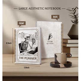 Zpvuklkl Planner Notebook for Men-CuteTarot Card Notebook Depression Quotes For Women Friends Gifts On Birthday Christmas Mother's Day,Gothic Goth Skull Gold Spiral Bound Hardcover,5.8"x8.3"