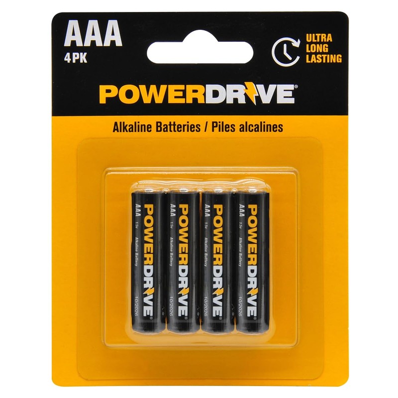 PowerDrive AAA Alkaline Battery PD4AAA 4-Pack Triple AAA Batteries