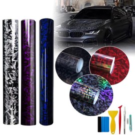 1ft x 5ft High Gloss Forged Carbon Fiber Vinyl Wraps Car Body Wraps with Self-Adhesive for DIY Use, Vehicle Interior and Exterior Films Rolls with Air Release Technology+Tools - Color: Black