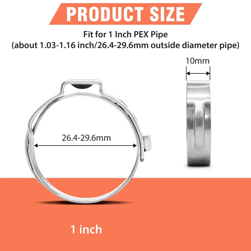 WYSIWYKA 60pcs 1 inch PEX Cinch Clamps Rings, 304 Stainless