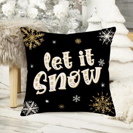 Fukeen Winter Let it Snow Pillow Cover 2 Pack Black and White Golden Snowflake Decorative Season Quote Christmas Throw Pillow Covers 18x18 Inch Home Sofa Couch Decor Cushion Case