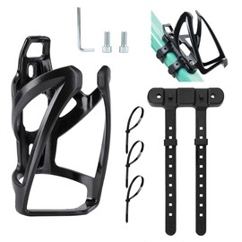Ruayia Bicycle Bottle Holder, Water Bottle Holder with Mounting Screws and Straps with Diameter up to 22-55 mm, Stable and Shake-Resistant, for MTB and Road Bikes for Sports, Everyday Cycling, Black