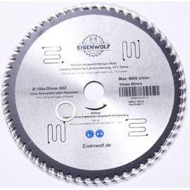180 x 20 mm Saw Blade, Circular Saw Blade for Wood with 60 Tilted TCT Teeth