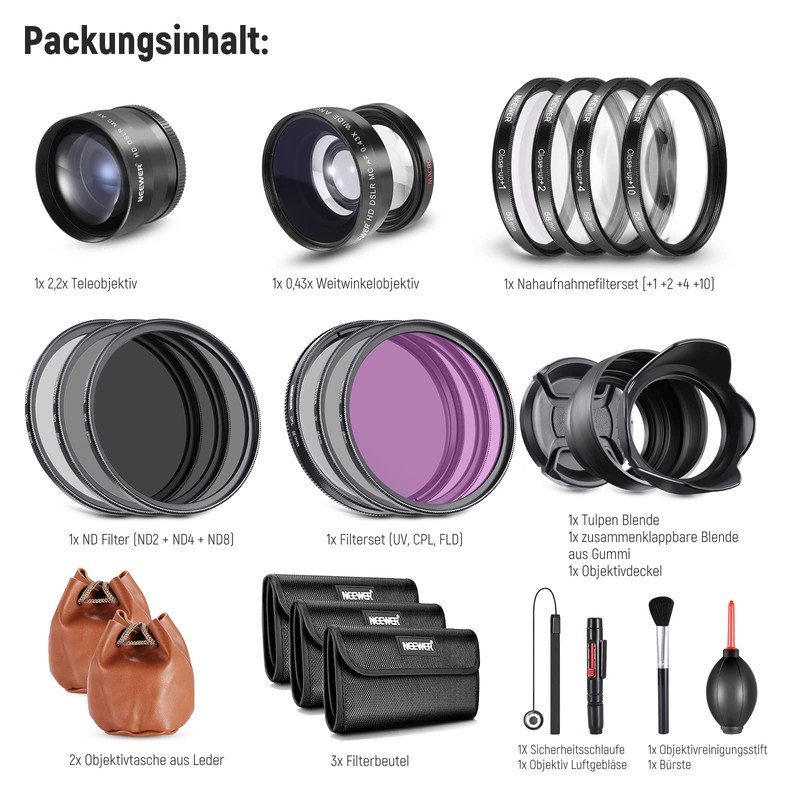 NEEWER 58 mm Lens and ND Filter Set Wide Angle