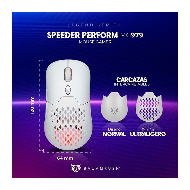 Balam Rush Mouse Gamer Speeder Perform MG979 10000dpi Inalambrico Blanco
