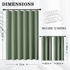 Sage Green Waffle Textured Cloth Shower Curtain Set, Modern Solid Bathroom Window Waterproof Shower Curtains for Bathroom Decor