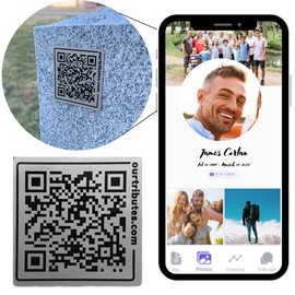 Our Tributes Memorial Webpage and QR Memorial Plaque for Cemetery Headstone Grave Marker, Bereavement Gifts for Loss of Loved One; Collect Memories, Photos, Messages from Family/Friends