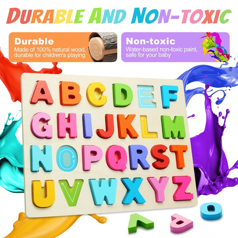 Wooden Puzzles for Toddlers, ABC Alphabet Puzzle, Learning Toys, Preschool