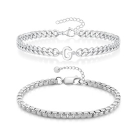 APMGONT Mens Bracelets Cuban Link Chain, 6MM Stainless Steel Hip Hop Bracelet, 2 PCS Men's Strong Antique Cuban Silver Bracelet with Initial Letter, Gifts for Him Dad Boyfriends (Silver G)