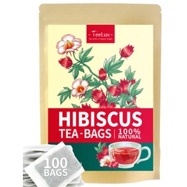TeeLux Hibiscus Tea Bags, Premium Natural Hibiscus Flowers Tea, Caffeine Free, Refreshing Tart Flavor, 100 Count