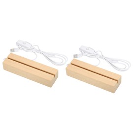 PATIKIL Wooden LED Light Base Stand, 2 Packs Rectangle Wooden 4.65" x 0.2" Warm White Lights Display Pedestals for Acrylic Nightlight Crystal Art, Wood Color