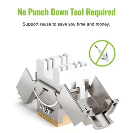 LEENUE CAT6A Toolless Keystone Jack Shielded PoE, 180 Degree RJ45 Keystone 10 Gbps for Ethernet Socket and Patch Panel, 6 Pack, Yellow