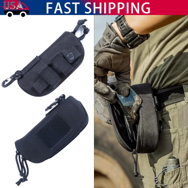 Unbranded Black Tactical Molle EDC Glasses Pouch Waterproof Protective Sunglasses