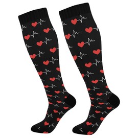 Wusikd Heartbeat Symbol Compression Socks for Women and Men Circulation Black Long Socks for Athletic Running 1