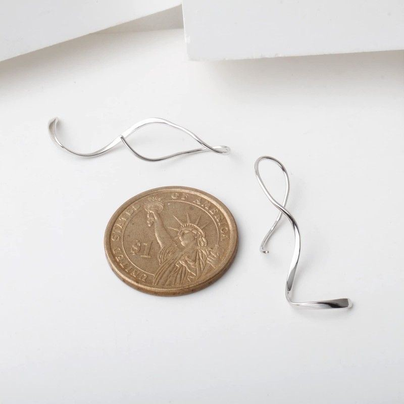 Spiral Threader Earrings 925 Sterling Silver Twisted Linear Curved Pull