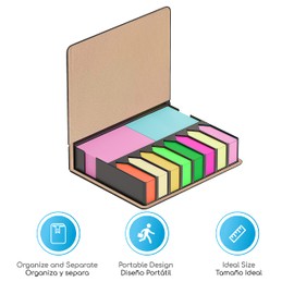 Ofidosel Porta Notas Adhesivas con más de 500 Notas y Separadores. Organizador de Pendientes para Trabajo o Escuela. Notas adheribles con Banderitas Adhesivas. Agenda Personal. Task Notebook (Negro-Beige)