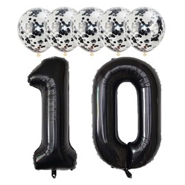 Black 10 Foil Balloons 40" Jumbo Foil Balloons Confetti Balloons for 10th Birthday Wedding Anniversary Party Decorations