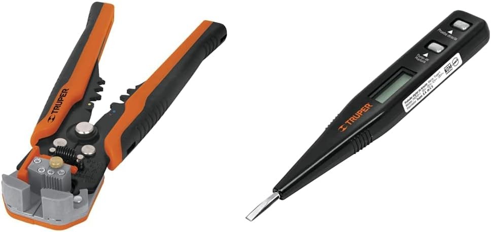 Truper PEC-AUT, Pinzas pelacables en acero, automática  PROVO-1, Probador de voltaje digital