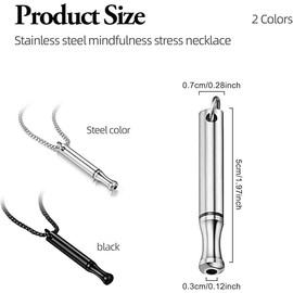ALLGAYER 2pcs Breathing Necklace, Anxiety Necklace, Portable Stainless Steel Whistle Necklaces, Mindful Breathing Meditation Necklaces, Anxiety Gift for Women Men (Silver & Black)