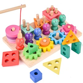Wooderma Montessori Toy from 1+ Years, Wooden Fishing Game for Toddlers, Colour Detection and Shape Sorter, Stacking Toy, Wooden Toy, Motor Skills Toy, Educational Toy, Children's Toy Gift