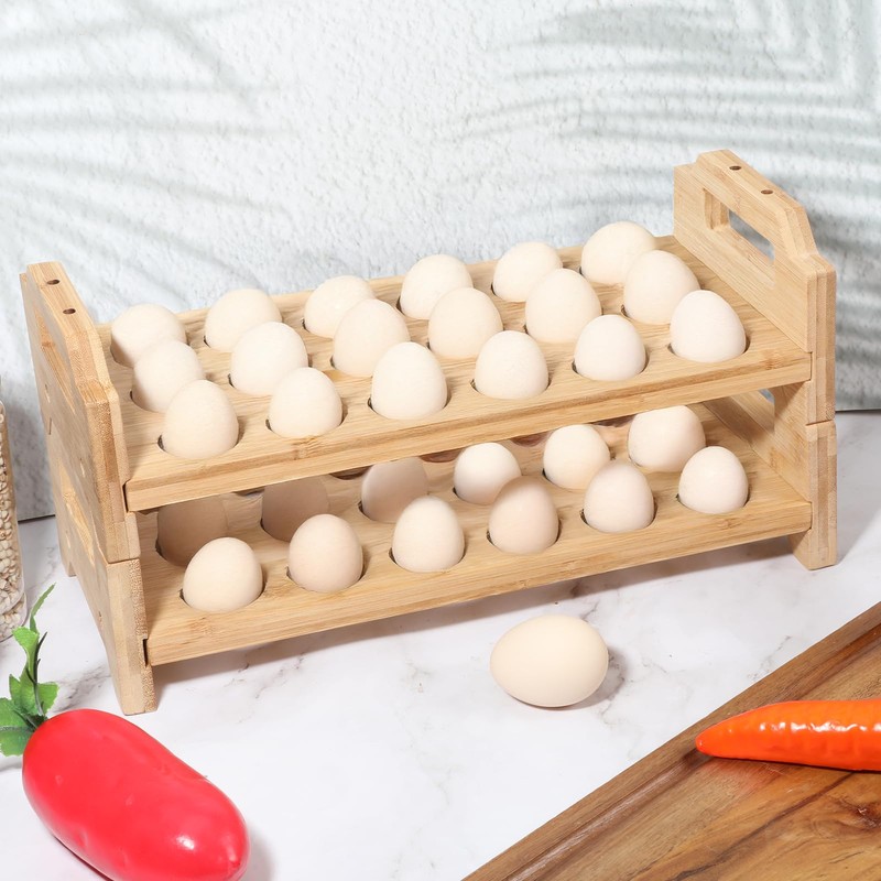 3 Pack Egg Storage for Countertop Wooden Stackable Egg Holder