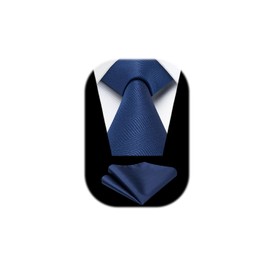 HISDERN Ties for Men Wedding Tie with Pocket Square Set Classic Tie Men's Formal Elegant Business Tie Party, navy blue