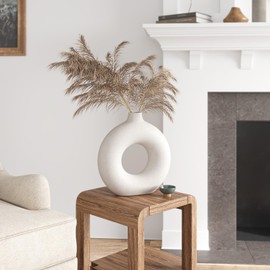 GarDream Cream White Donut Vase 9 Inch Hollow Ceramic Vase for Flowers Pampas Grass Home Decor, Modern Minimalist Boho Style Decorative Circle Vase for Living Room, Dining Tabletop, Office, Farmhouse