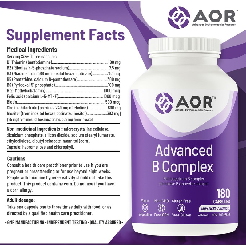 AOR AOR Advanced B Complex Capsules, 180 Count 60-Day Supply