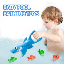 Juguetes de baño para niños pequeños de 1 a 3 años, agarrador de tiburones con acción de mordedura y 4 peces de juguete, divertidos juguetes de piscina y tina para niños de 3 a 8 años, juguetes de