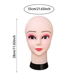 perfeclan Bald Female Mannequin Head,Manikin PVC Head Beauty with Makeup Sturdy Wig Model Head Stand Wig Holder for Jewelry Hats Wig, 55CM circumference
