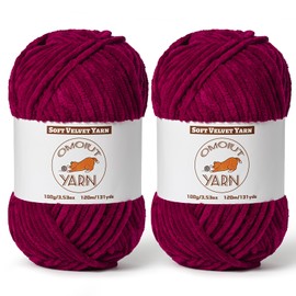 2 Pack Burgundy Fluffy Velvet Yarn for Crocheting,Chunky Chenille Baby Blanket Yarn for Crochet,Soft Fuzzy Puzzle Yarn for Knitting,(100g/3.53oz Each) Bulky Thick Amigurumi Crochet Yarns