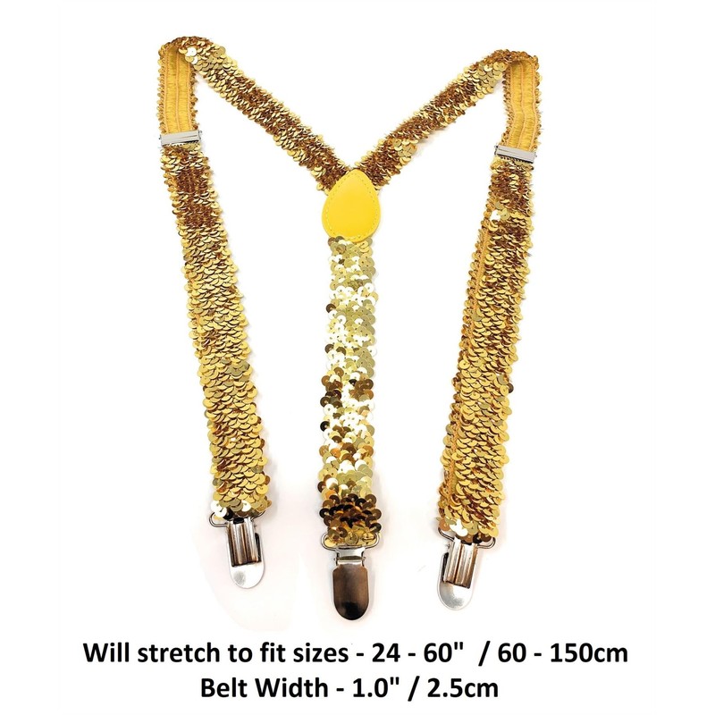Cadoline Gold Mens Sequin Polyester Fancy Dress Suspenders 100 x