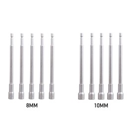 5x 8mm / 10mm Magnetic Power Nut Setter Driver Bit Socket 1/4'' Hex Long Shank (5 x 8mm)