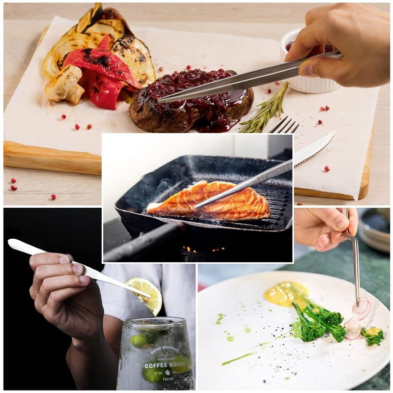 Fine Tweezer Tongs,4Pcs Cooking Tweezers,6.3Inch Stainless Steel Food Tweezers,Kitchen Tweezer