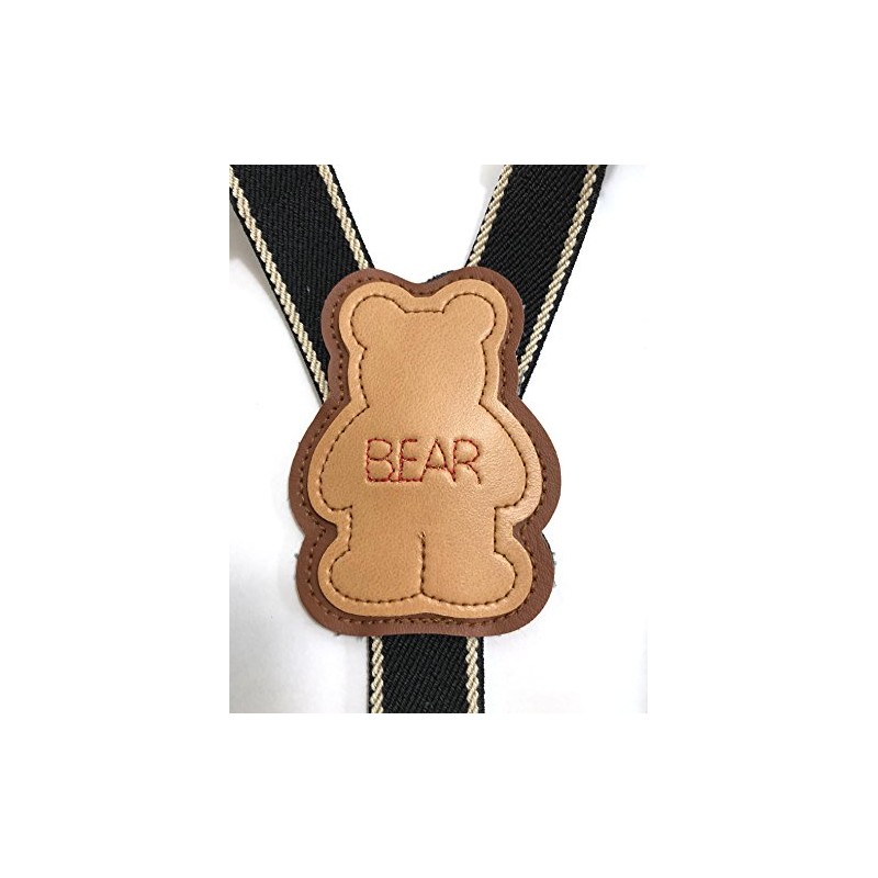 [Made in Japan] Kids Suspenders (Bear Bear) Black x Beige