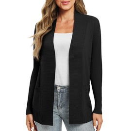 EXCHIC Women's Long Sleeve Knitted Cardigan, Lightweight Cosy Open Front, Long Casual Jacket with Pockets, black