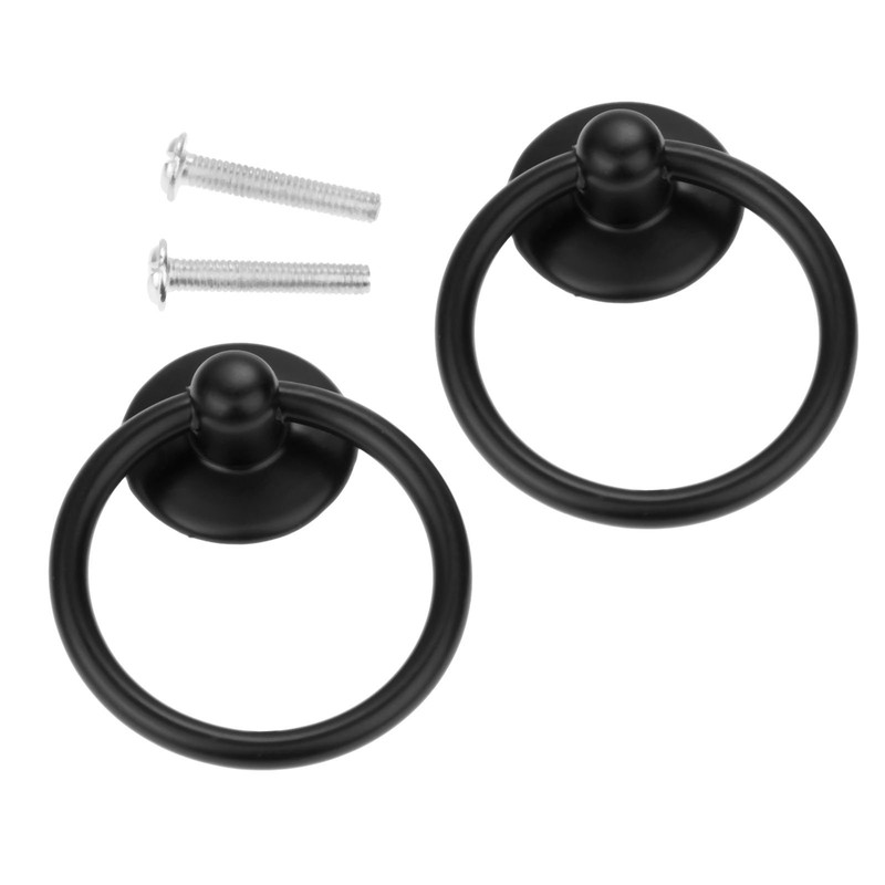Dophee 2Pcs Metal Ring Drop Pull Handle Black Single Hole