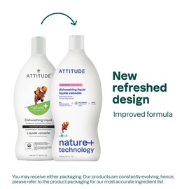ATTITUDE Dishwashing Liquid, EWG Verified, Vegan Dish Soap, Plant Based, Naturally Derived Products, Unscented, 23.7 Fl Oz (Pack of 9)