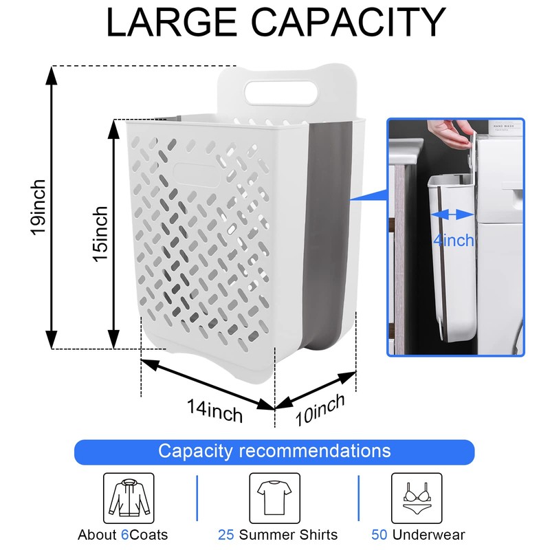 Laundry Basket Hamper,Hanging Wall Collapsible Laundry with Handle,Space-Saving Foldable Storage