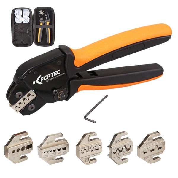 KF CPTEC Ratchet Crimping Tool Set of 6 Interchangeable Crimping Tool Heads, Reliable Crimping Tool Set for Small Lightweight Crimping Pliers and Insulated Non-Insulated Ferrule Tube Terminals -