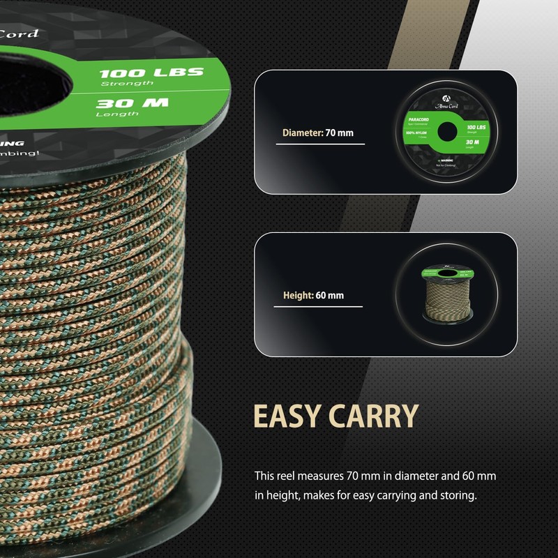 Abma Cord Paracord 100 lbs 2mm 100% Nylon 30M -
