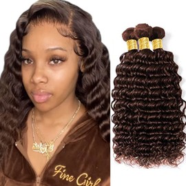 Chocolate Deep Wave Bundles #4 Light Brown Deep Wave Human Hair Bundles Brazilian Medium Brown Bundles Double Weft Remy Hair Extension 26 28 30 Inch For Black Women