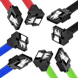 tunghey 4Pack Right Angle SATA III Cable, 6Gbps Straight HDD SDD Data Cable, SATA 3.0 Nylon Braided Cable with Locking Latch for SATA HDD, SSD, CD Driver, CD Writer (0.3M)