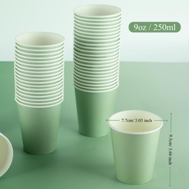 CEILIWEN 100-Pack 9oz (250ml) Sage Green Paper Cups - Green Party Cups for Hot & Cold Beverages - Ideal for Bridal Shower, Wedding, Celebrations and Events