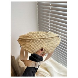 Milumia Women's Hollow Crossbody Straw Bags Adjustable Strap Beach Vacation Waist Pouch Khaki One Size