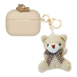 Wonhibo for Airpod Pro Case, Cute Kawaii Cover for Airpod Pro 2019 with Keychain for Women (Plush Bear)
