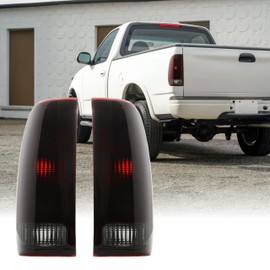 USR 97-03 F150 Tail Light – Replacement Tail Lamps Set (Left + Right) Compatible with 1997-2003 Ford F-150/1999-2007 F-250, F-350, F-450, F-550 Super Duty (DARK SMOKE RED LENS, Plug & Play Ready)