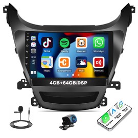 SIXTOP [4+64G] Android Car Stereo for Hyundai Elantra 2011-2013 with Carplay Android Auto Mirror Link 9 inch Touch Screen 1280*720 Bluetooth 5.0 FM/RDS DSP 32EQ WiFi GPS Change Desktop Theme AI Voice