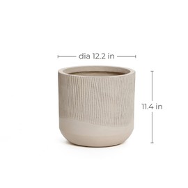LuxenHome 12 Inch Dia Round Concrete Planter, Indoor Outdoor Large Plant Pot with Drainage Hole and Rubber Plug, Decorative Flower Pot for Plants, Blended Tan Tapered Planter for Home Patio Garden